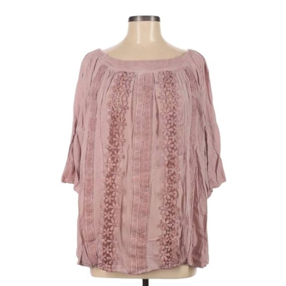 Vici Dusty Rose Lace Appliques Off the Shoulder Flowy Tunic Blouse Size Medium - Picture 1 of 14